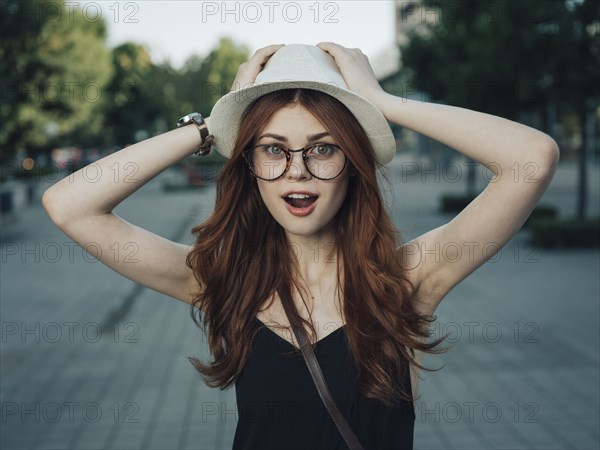 Portrait of surprised Caucasian woman