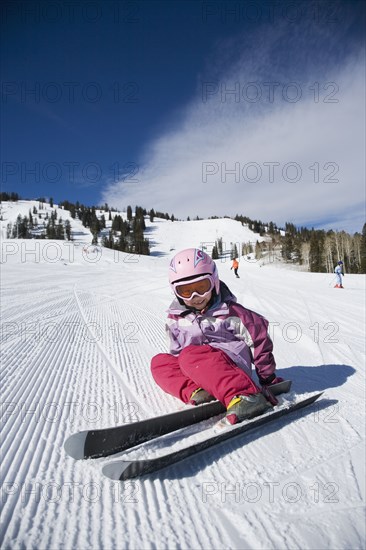 Asian girl on skis