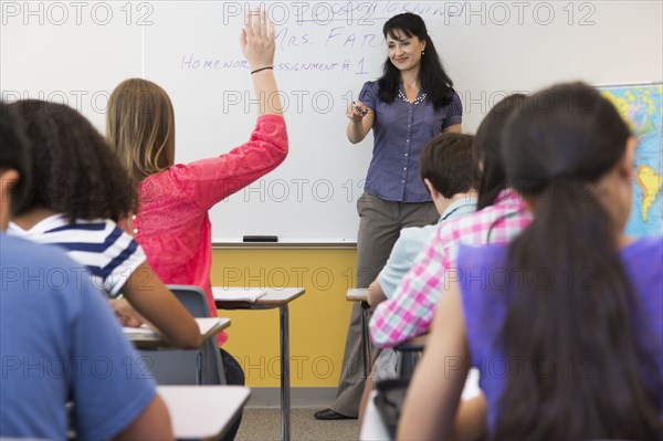 Teacher calling on student in class