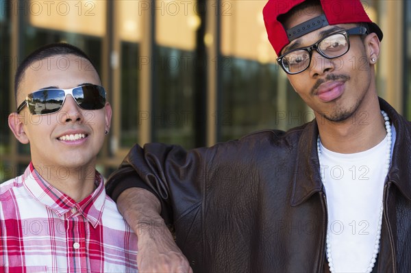 Teenage boys smiling outdoors