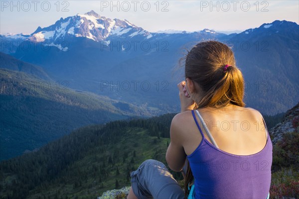 Mixed race girl enjoying view