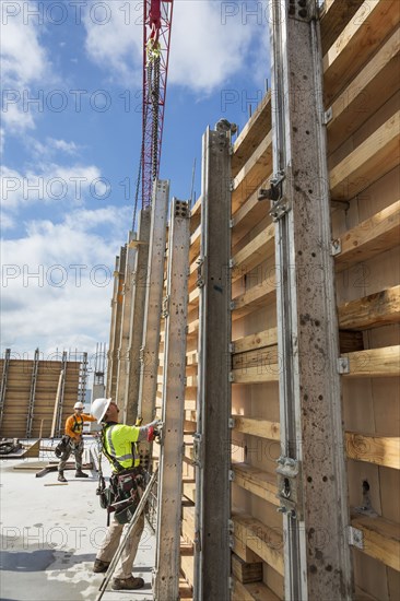 Caucasian workers at construction site