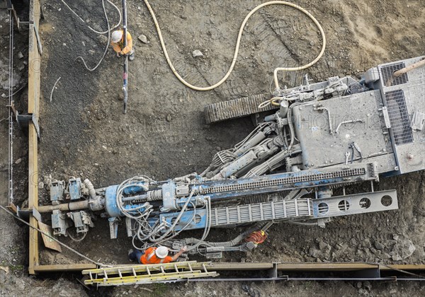 High angle view of workers at construction site