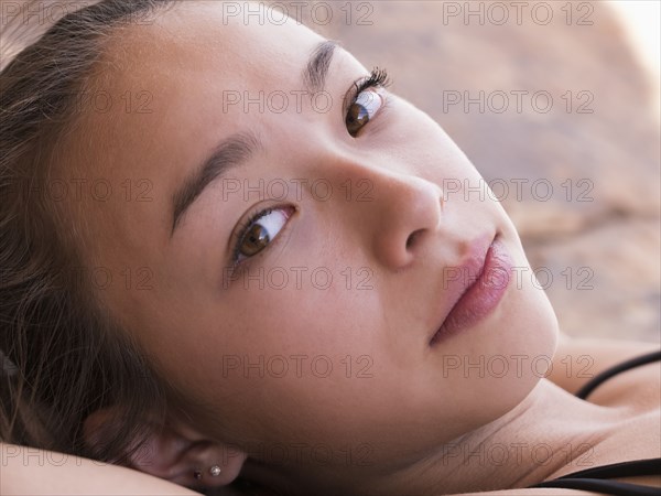 Portrait of serious Mixed Race girl