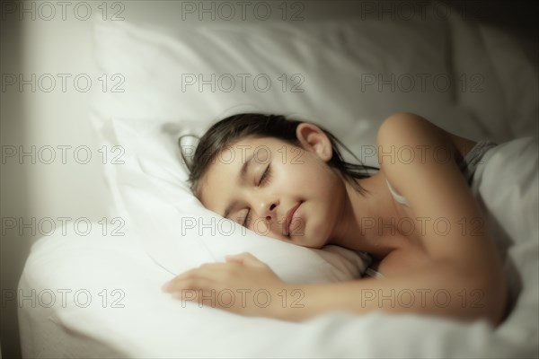 Mixed race girl sleeping on bed