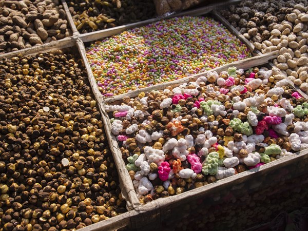 High angle view of snacks for sale in market