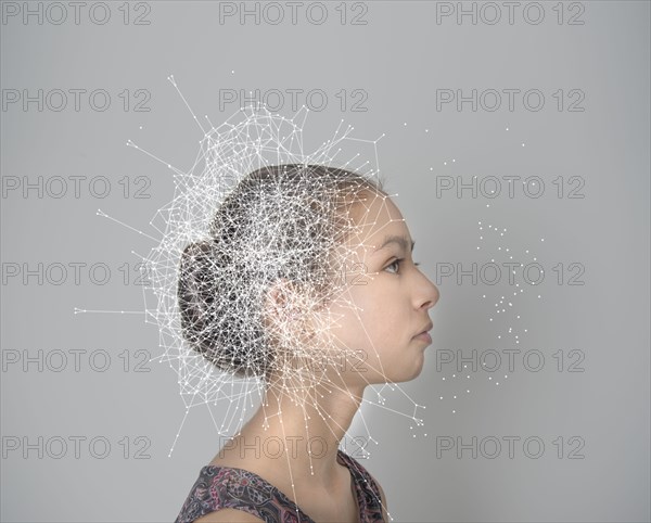 Mixed race girl with spider web pattern