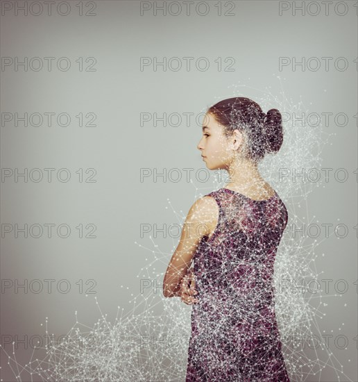 Mixed race girl with spider web pattern