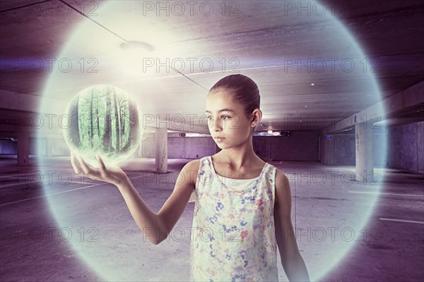 Mixed race girl holding sphere