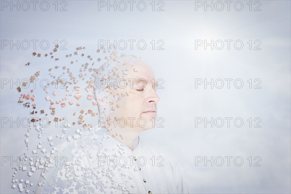 Pixelated Caucasian man in blue sky