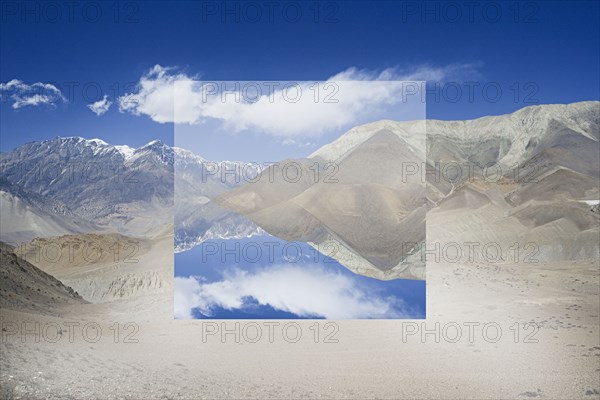 Pixelated upside-down image of mountain range