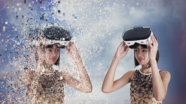 Virtual replica of Mixed Race girl wearing vr goggles