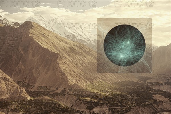 Glowing sphere in mountains