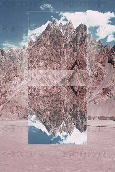 Glitch effect in mountains near river