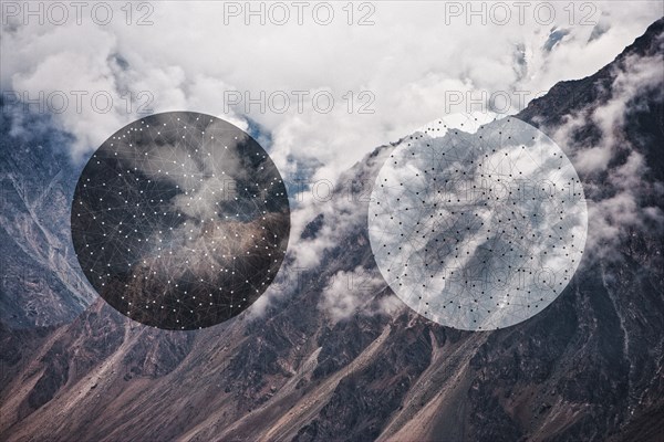 Glitch effect of spheres and mountains