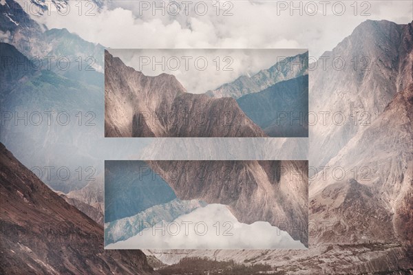 Glitch effect of mountains and clouds