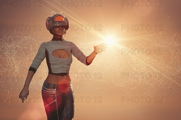 Woman using virtual reality helmet