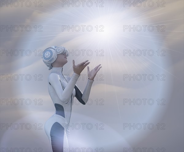 Woman using virtual reality helmet