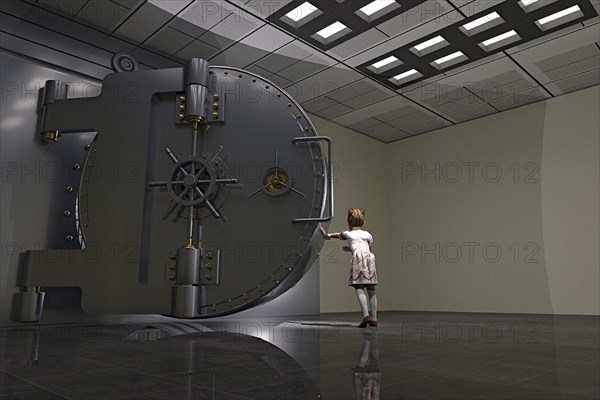 Girl opening vault door