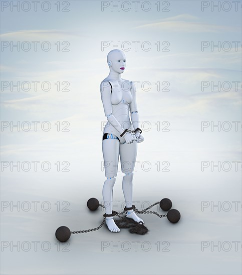 Woman robot in shackles
