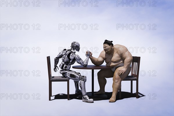 Sumo wrestler arm wrestling with robot