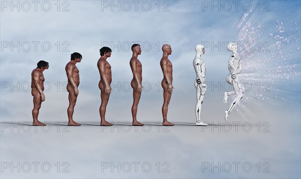 Evolution of man from caveman to exploding robot