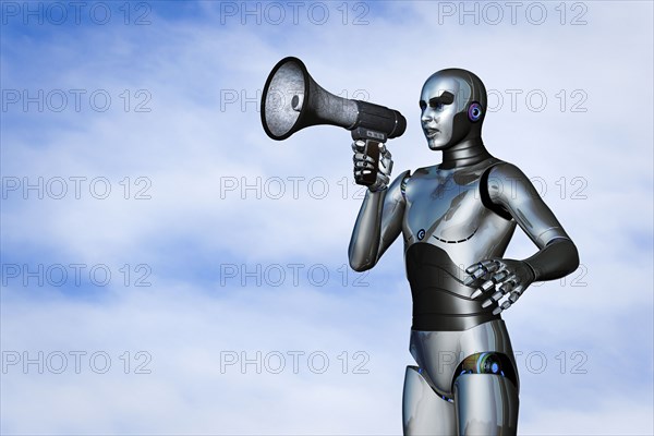 Robot using megaphone