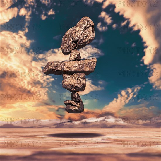Stack of balancing rocks hovering mid-air