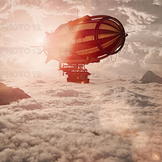 Zeppelin flying above clouds