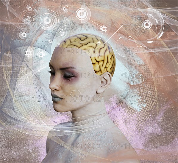 Woman with artificial intelligence brain