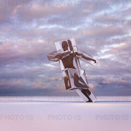 Running man frozen in suspended animation