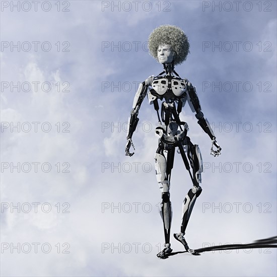 Angry cyborg man with afro