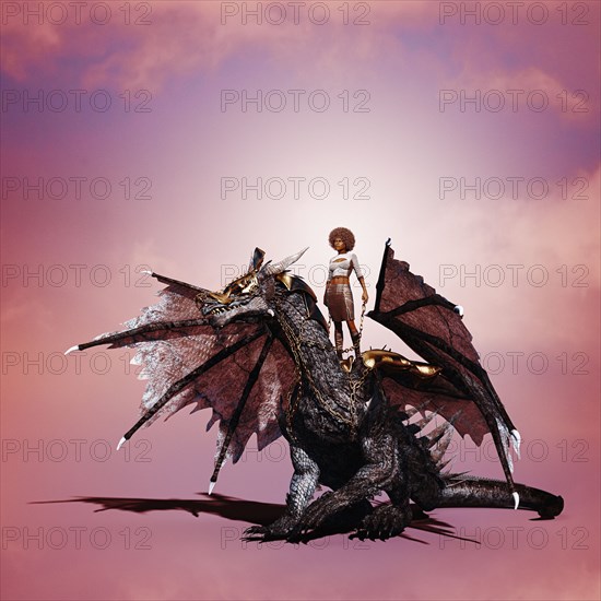 Woman riding dragon