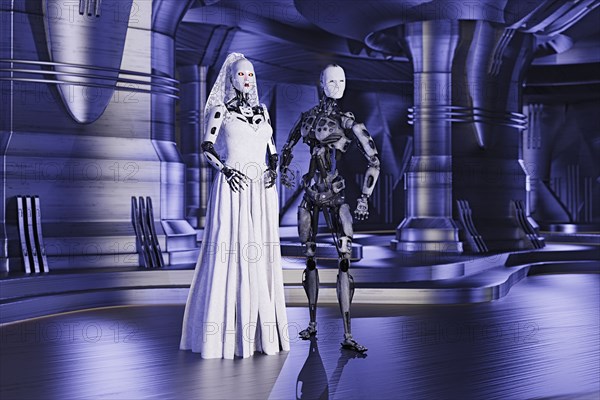 Robot bride and groom in wedding