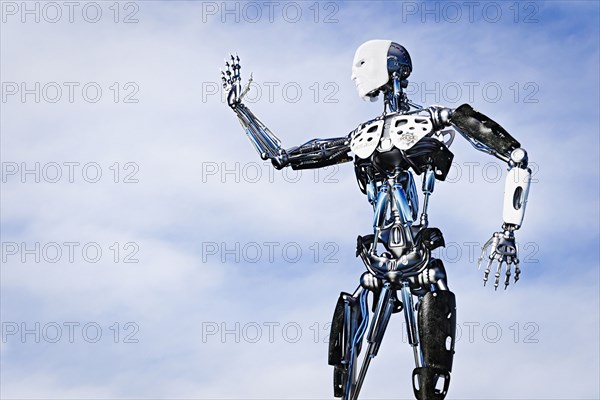 Robot waving in clouds