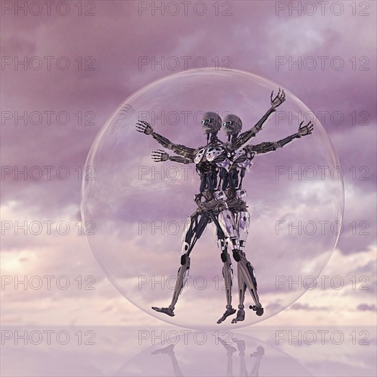 Robots rolling in transparent glass sphere