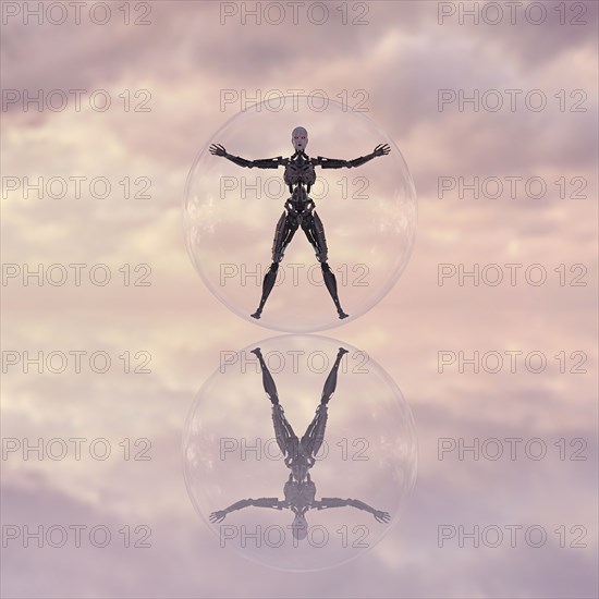 Robot in transparent glass sphere