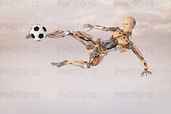 Robot volleying soccer ball in sky