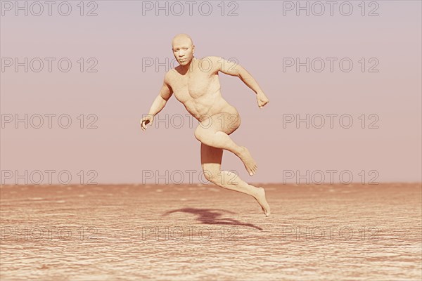 Futuristic man running in desert