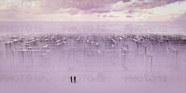 People standing near glass maze