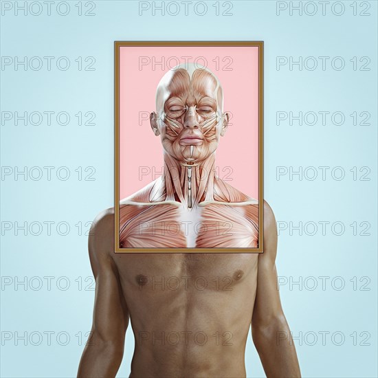 Face and chest muscles of man