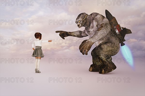 Girl giving directions to ogre