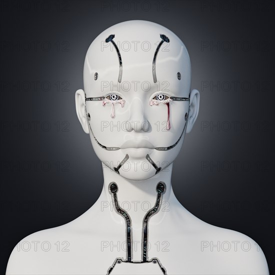 White robot crying