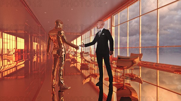 Businessman shaking hands with a robot