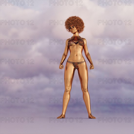 Golden woman with afro wearing bikini