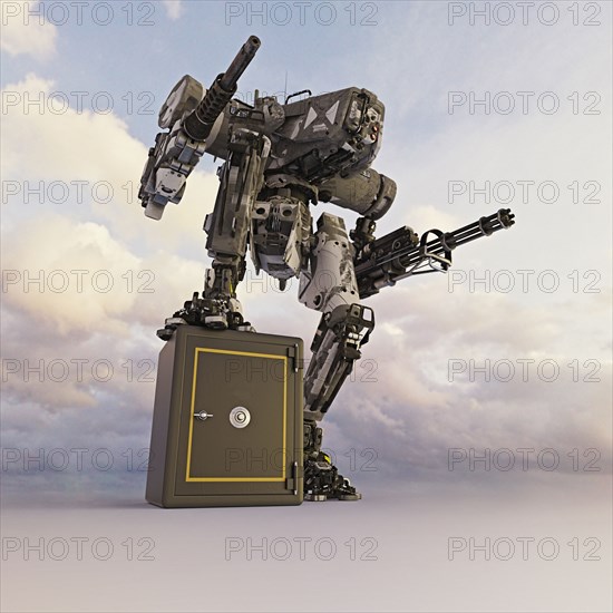 Robot with guns guarding safe