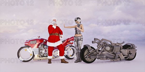 Futuristic Santa stopped for speeding on motorcycle