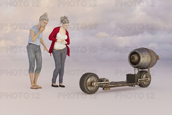 Older women curious about futuristic skateboard