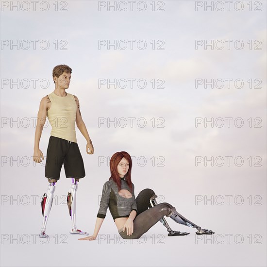 Man and woman with prosthetic legs