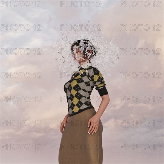 Shards surrounding face of woman